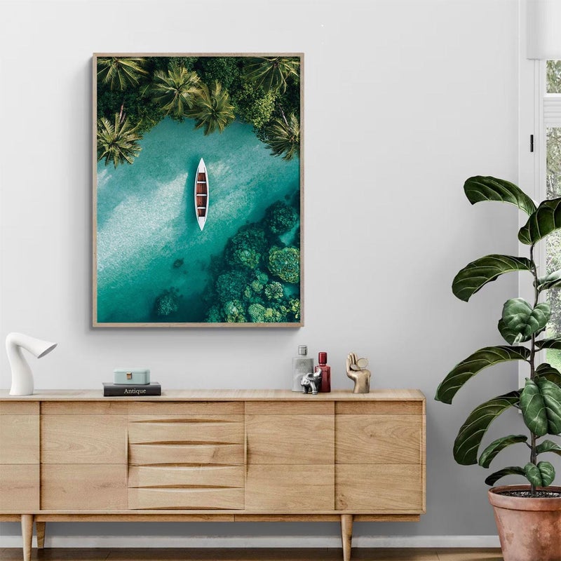 TNESSENTIAL Tropical Beach Photography Wall Art Vibrant Blue Ocean Beach Lover Poster Maldives Aerial Island Art Peaceful Palm Trees Coastal Print - Image 3