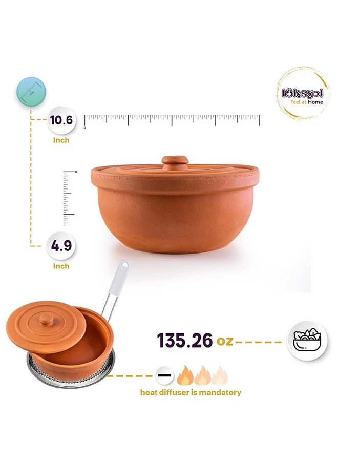 luksYol - Luksyol Clay Pot For Cooking, Big Pots For Cooking, Handmade Cookware, Cooking Pot With Lid, Terracotta Casserole, Stove Top Clay Pot, Unglazed Clay Pots For Cooking, Dutch Oven Pot 10.6 Inches - Image 1