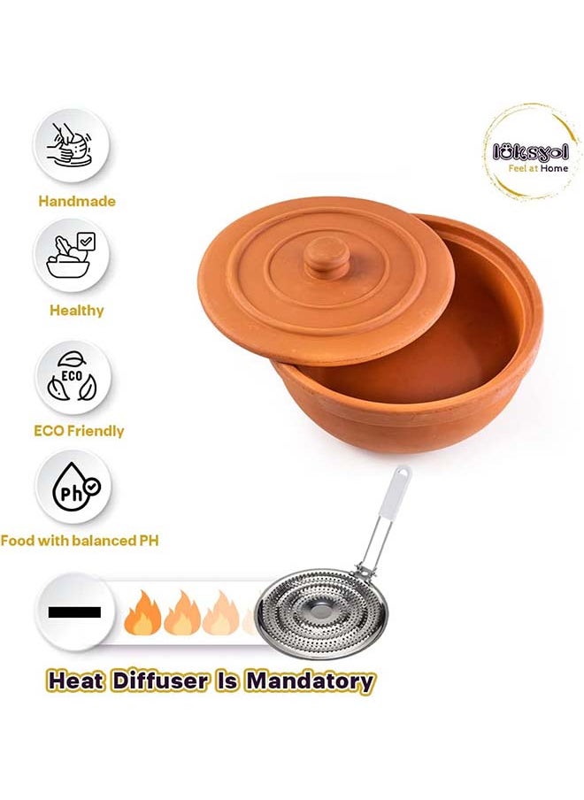 luksYol - Luksyol Clay Pot For Cooking, Big Pots For Cooking, Handmade Cookware, Cooking Pot With Lid, Terracotta Casserole, Stove Top Clay Pot, Unglazed Clay Pots For Cooking, Dutch Oven Pot 10.6 Inches - Image 1