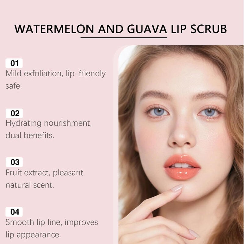 Lip Exfoliator Scrub, Watermelon Guava Lip Balm, Deeply Hydrates and Moisturizes, Repairs Dry Lips, Gently Removes Dead Skin, Suitable for Dry, Chapped, And Dull Lips, 30G / 1oz - Image 5