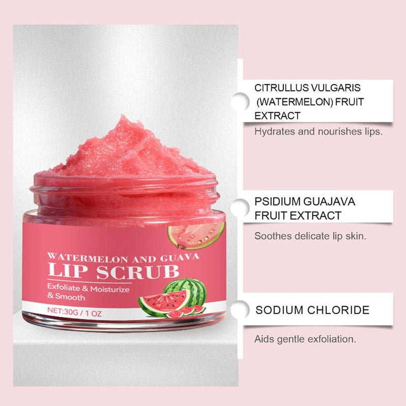 Lip Exfoliator Scrub, Watermelon Guava Lip Balm, Deeply Hydrates and Moisturizes, Repairs Dry Lips, Gently Removes Dead Skin, Suitable for Dry, Chapped, And Dull Lips, 30G / 1oz - Image 2