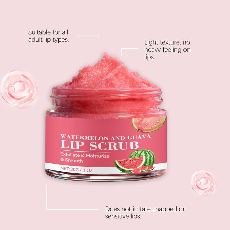 Lip Exfoliator Scrub, Watermelon Guava Lip Balm, Deeply Hydrates and Moisturizes, Repairs Dry Lips, Gently Removes Dead Skin, Suitable for Dry, Chapped, And Dull Lips, 30G / 1oz - Image 4