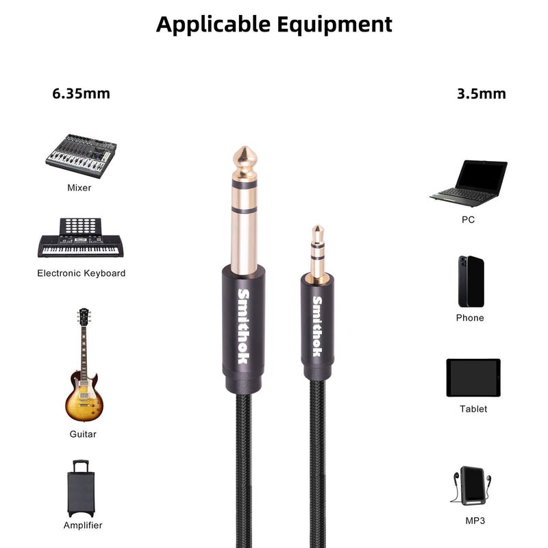 Smithok 2pack 1/8 to 1/4 Stereo Audio Cable,6.35mm 1/4" Male to 3.5mm 1/8" Male TRS Bidirectional Stereo Audio Cable for Guitar, Laptop, Home Theater Devices, Speaker and Amplifiers 4Ft - Image 3