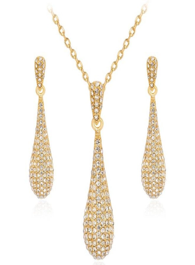 YINLI Gold Full Crystal Rhinestone Gem Tear Drop Pendant Necklace Earrings Jewelry Sets (Style01) - Image 1