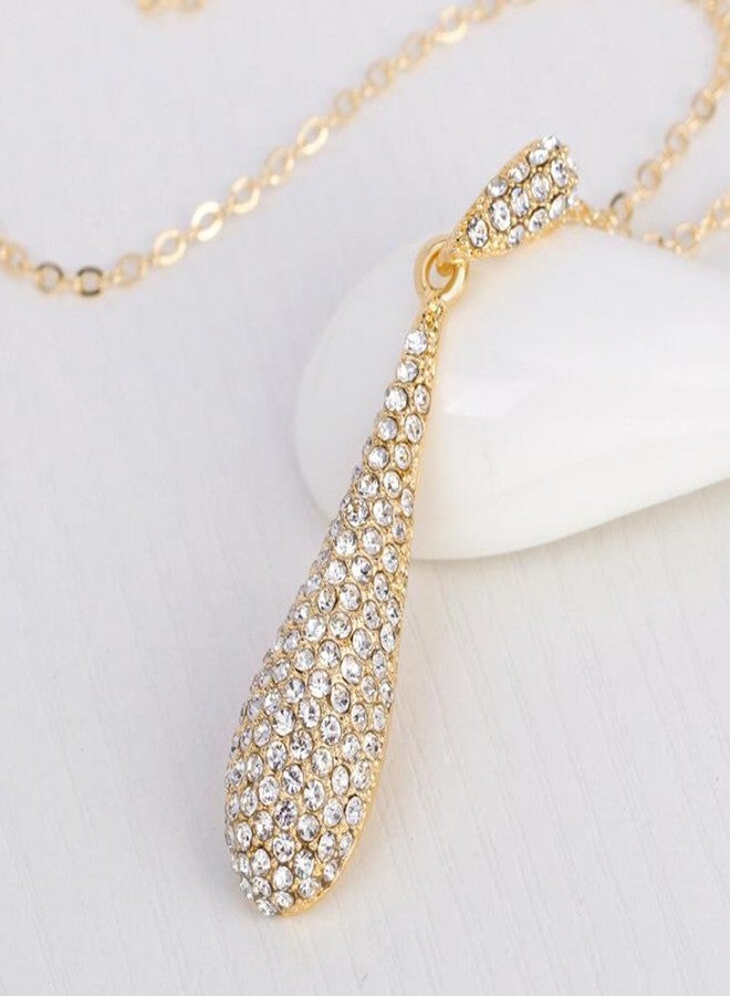 YINLI Gold Full Crystal Rhinestone Gem Tear Drop Pendant Necklace Earrings Jewelry Sets (Style01) - Image 3