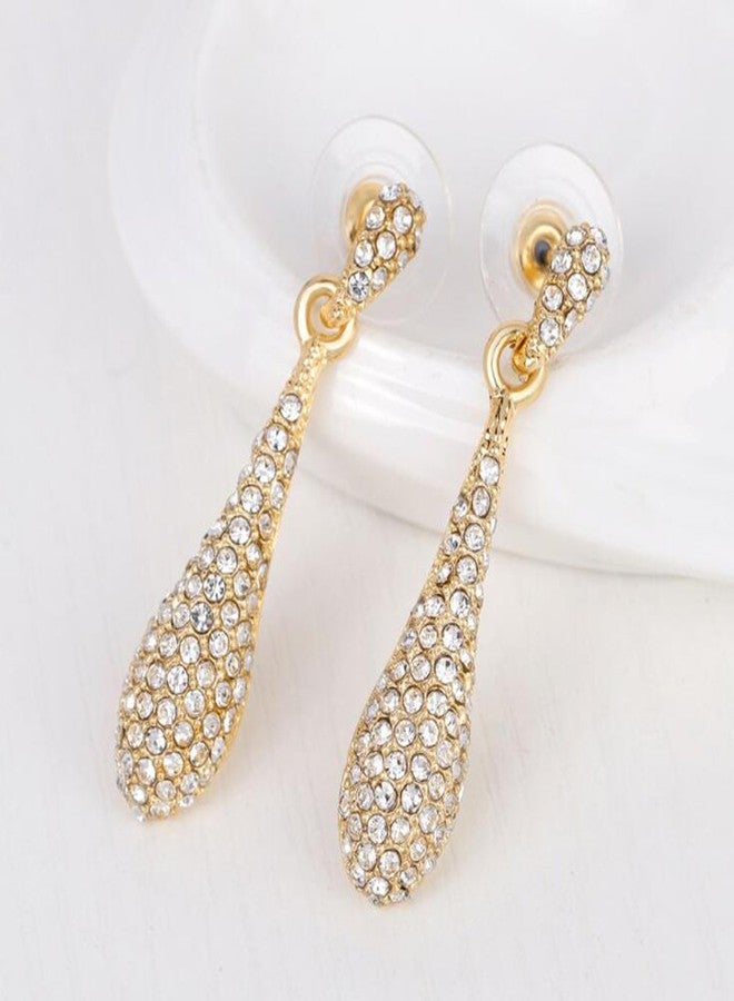 YINLI Gold Full Crystal Rhinestone Gem Tear Drop Pendant Necklace Earrings Jewelry Sets (Style01) - Image 2