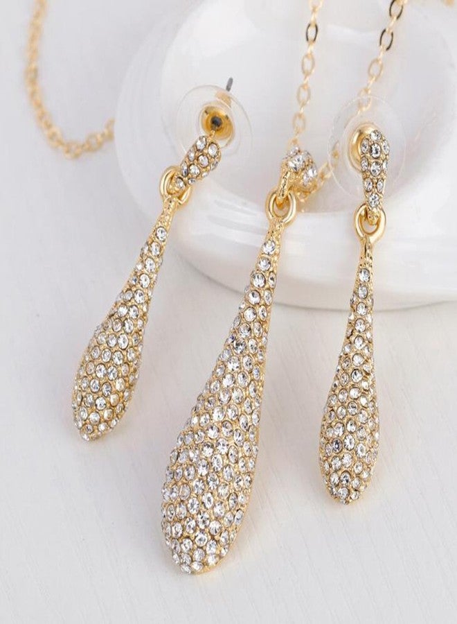 YINLI Gold Full Crystal Rhinestone Gem Tear Drop Pendant Necklace Earrings Jewelry Sets (Style01) - Image 5