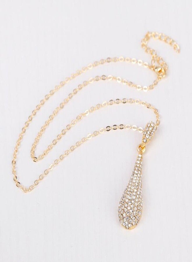YINLI Gold Full Crystal Rhinestone Gem Tear Drop Pendant Necklace Earrings Jewelry Sets (Style01) - Image 4