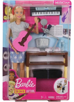Barbie Musician Doll & Accessories, Music-Themed Playset with Guitar, Keyboard, 2 Mics & More, Blonde Doll