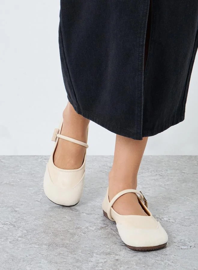 Take Two Round Toe Metal Buckle Strap Flat Shoes