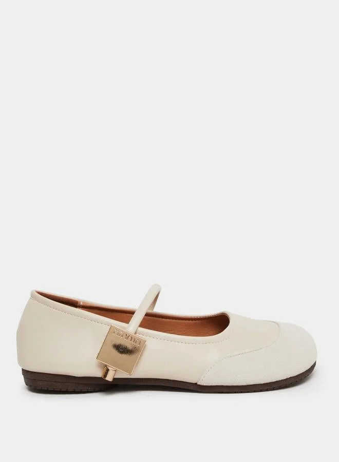 Take Two Round Toe Metal Buckle Strap Flat Shoes