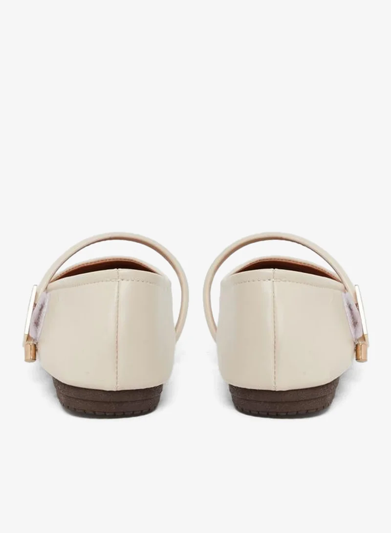 Take Two White Take Two Round Toe Metal Buckle Strap Flat Shoes for Women | Best Price UAE