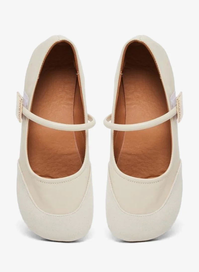 Take Two White Take Two Round Toe Metal Buckle Strap Flat Shoes for Women | Best Price UAE