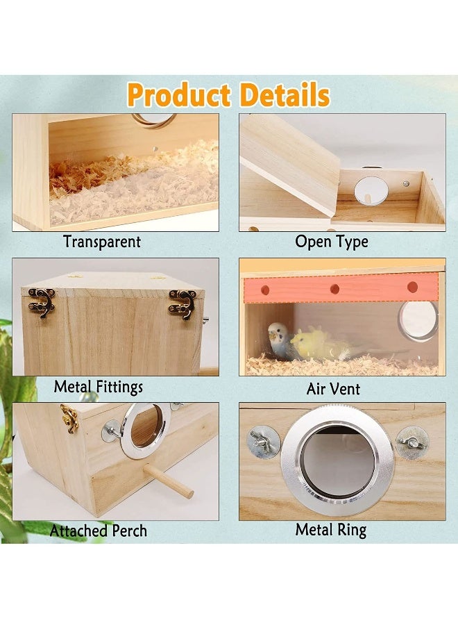 صندوق عش طيور الببغاء الخشبي الشفاف مع قفص خشبي للطيور مكان مريح لتربية الطيور مثل البادجي، والطيور المحبة، والكوكاتيل، والكونور، والفيتش، والببغاء، مناسب للطيور الصغيرة إلى المتوسطة. - Image 4