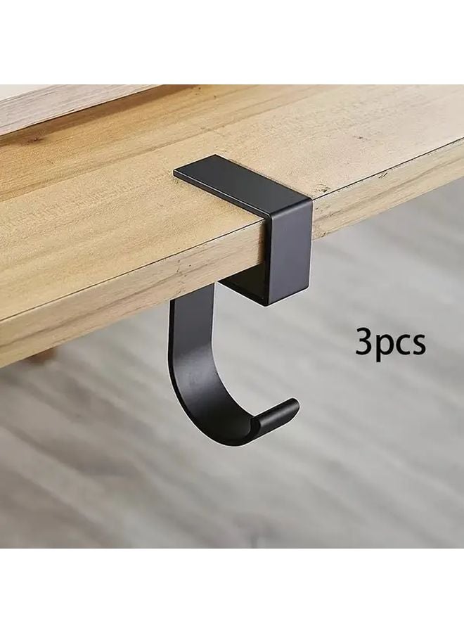 3 قطع خطافات حقيبة ظهر سوداء من 5 كلمات بدون غراء قابلة للإزالة مثبتة على جانب المكتب - Image 1