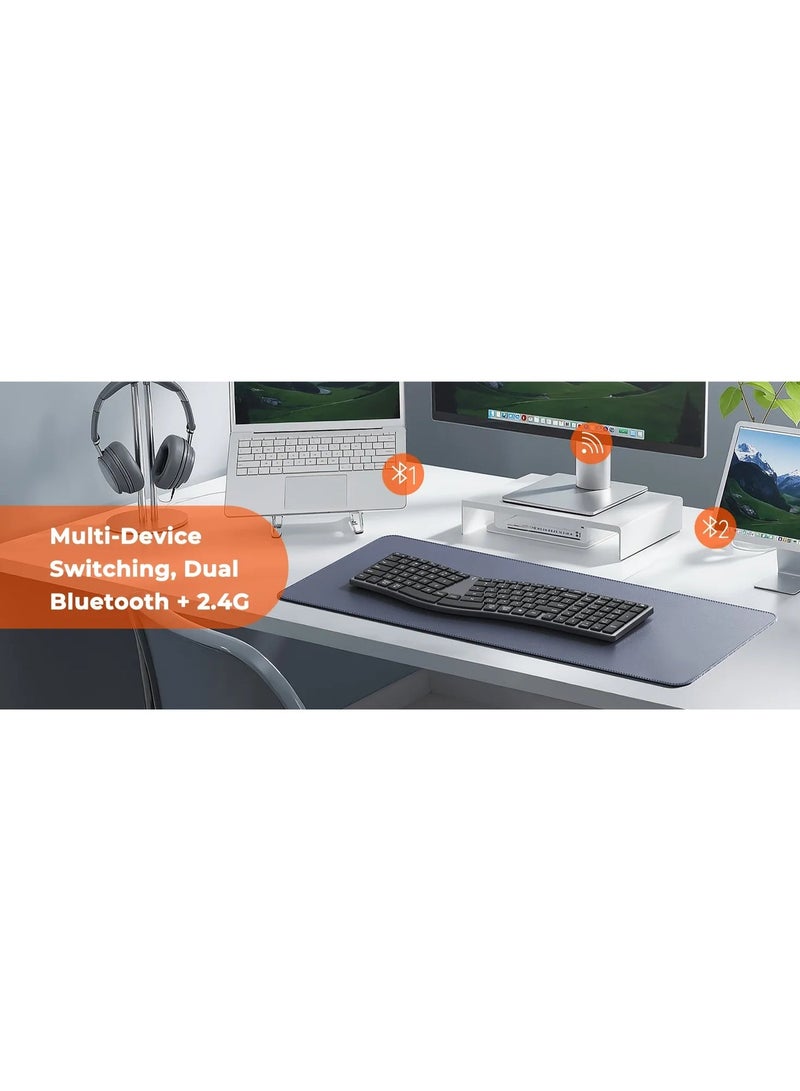 ميشين لوحة مفاتيح MEETION S-Curve المريحة ذات التصميم المنفصل DirectorQ Ergonomics، تصميم منفصل على شكل حرف S، لوحة مفاتيح كاملة الحجم منخفضة الارتفاع، اتصال لاسلكي 2.4 جيجا هرتز وبلوتوث مزدوج، بطارية قابلة للشحن تدوم طويلاً - Image 5