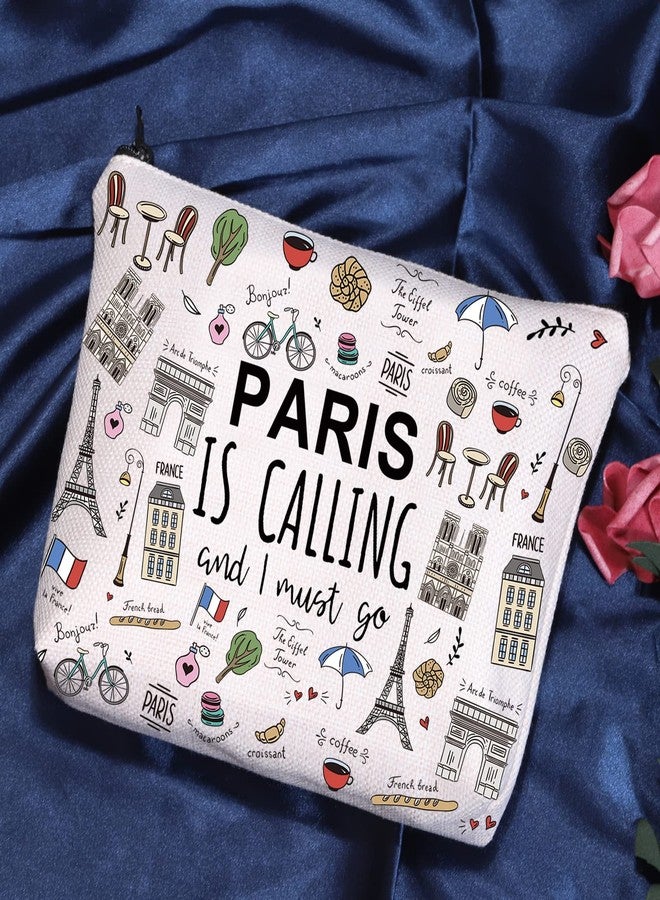 POFULL Paris Themed Gifts Paris Is Calling And I Must Go Cosmetic Bag Paris Lover Gift (Paris Is Calling Cosmetic Bag) - Image 5