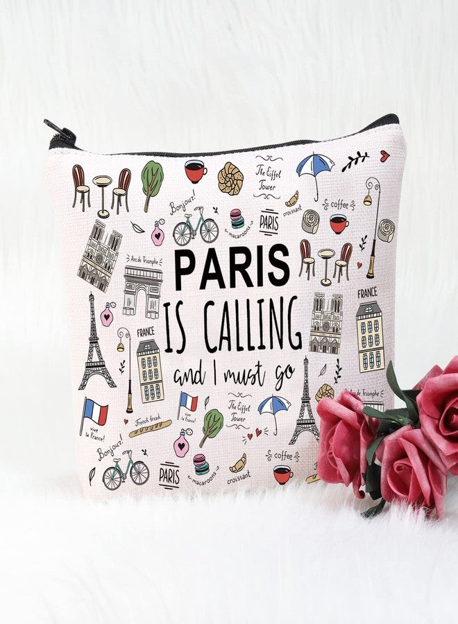 POFULL Paris Themed Gifts Paris Is Calling And I Must Go Cosmetic Bag Paris Lover Gift (Paris Is Calling Cosmetic Bag) - Image 3