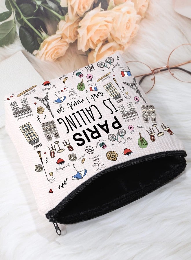 POFULL Paris Themed Gifts Paris Is Calling And I Must Go Cosmetic Bag Paris Lover Gift (Paris Is Calling Cosmetic Bag) - Image 4