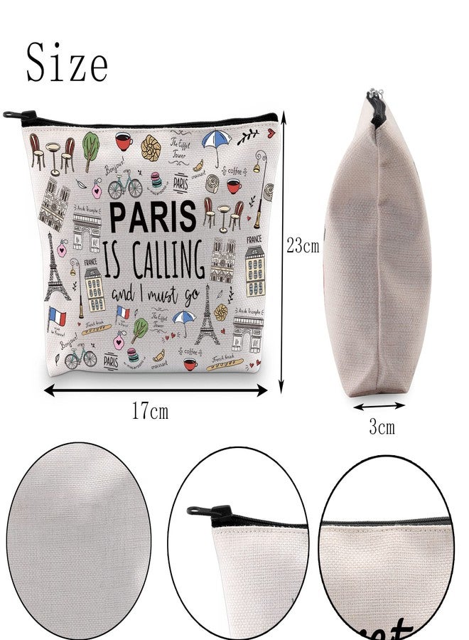 POFULL Paris Themed Gifts Paris Is Calling And I Must Go Cosmetic Bag Paris Lover Gift (Paris Is Calling Cosmetic Bag) - Image 2
