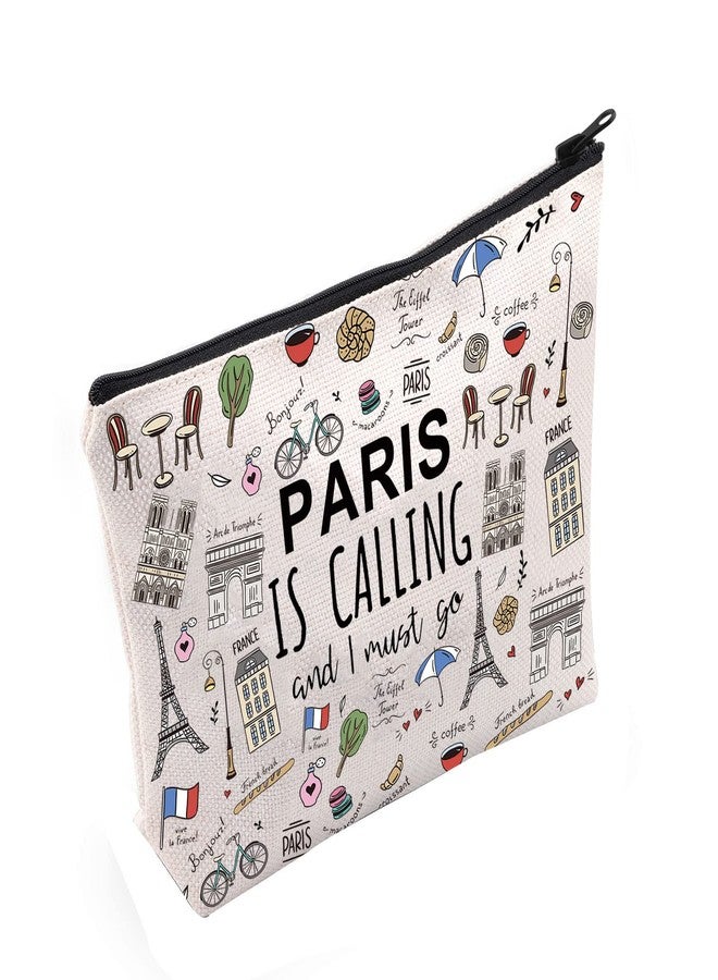 POFULL Paris Themed Gifts Paris Is Calling And I Must Go Cosmetic Bag Paris Lover Gift (Paris Is Calling Cosmetic Bag) - Image 1