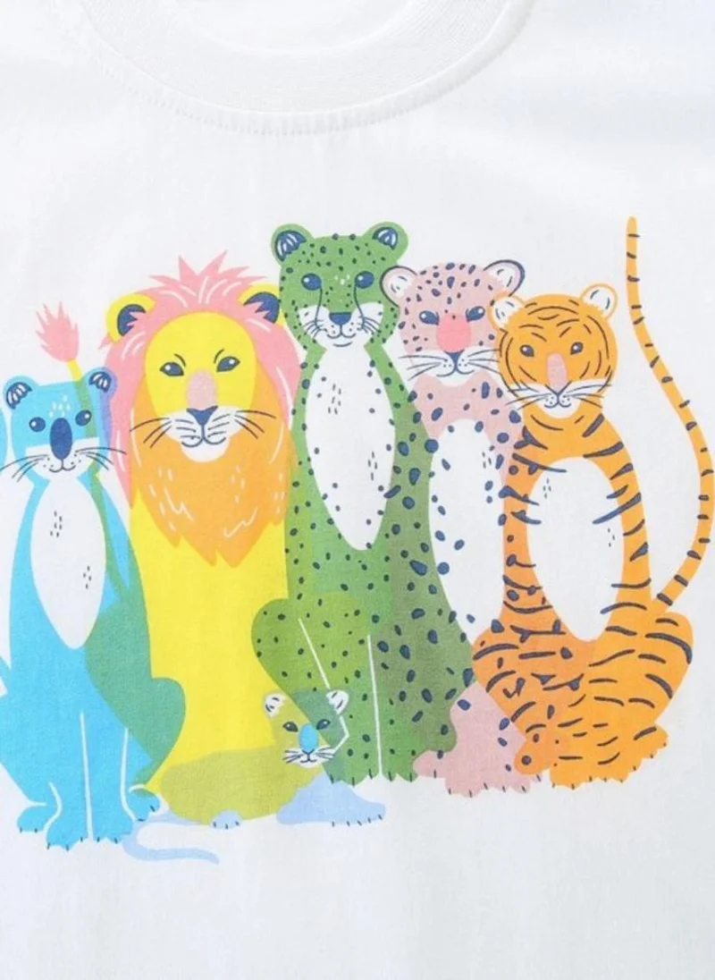 YUNIQEE White Animal Graphic Printed T-shirt