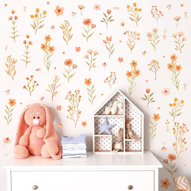 Kazova Boho Small Flower Wall Stickers Watercolor Small Floral Wall Decals Peel and Stick Cute Botanical Wildflower Wall Decals Cute Flower Wall Stickers for Girls Room Bedroom Nursery Decor - Image 4