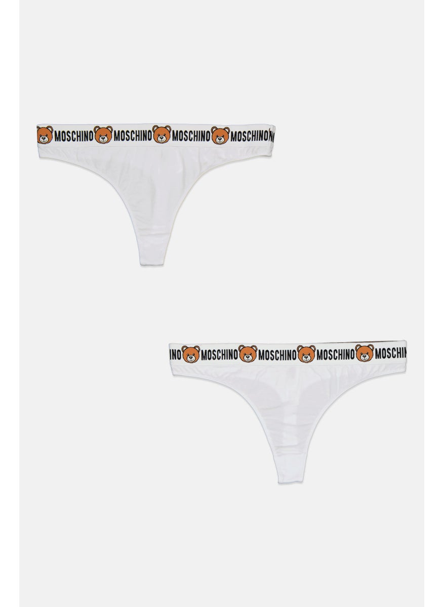 MOSCHINO Women 2 Pieces Brand Logo Thongs, White  - Image 1