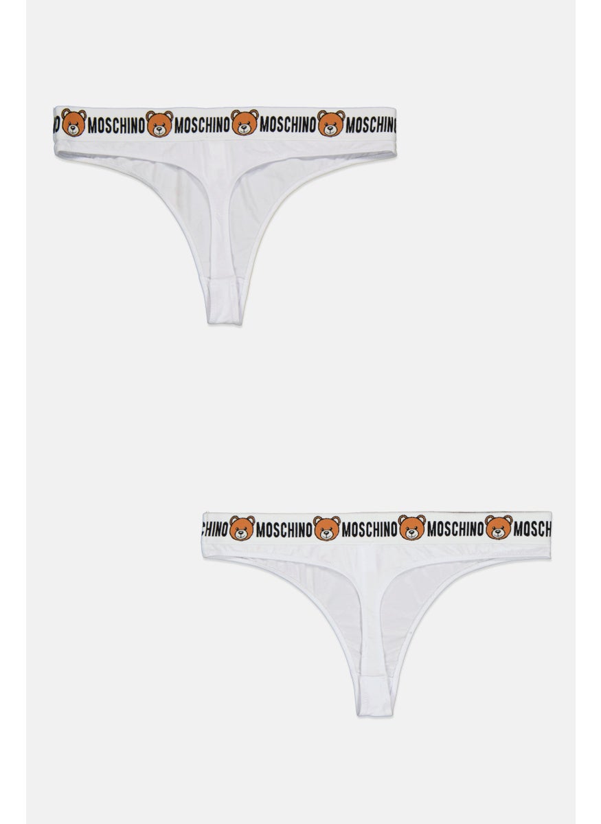 MOSCHINO Women 2 Pieces Brand Logo Thongs, White  - Image 2