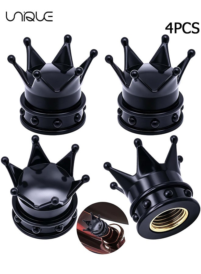 يونيك أغطية صمامات إطارات تاجية 4 قطع - مع حلقة مطاطية O، غطاء صمام هواء الإطار بلاستيكي بنواة نحاسية، للسيارات العامة، الدفع الرباعي، الشاحنات، الدراجات، الدراجات النارية، الدراجات الهوائية (أسود) - Image 1