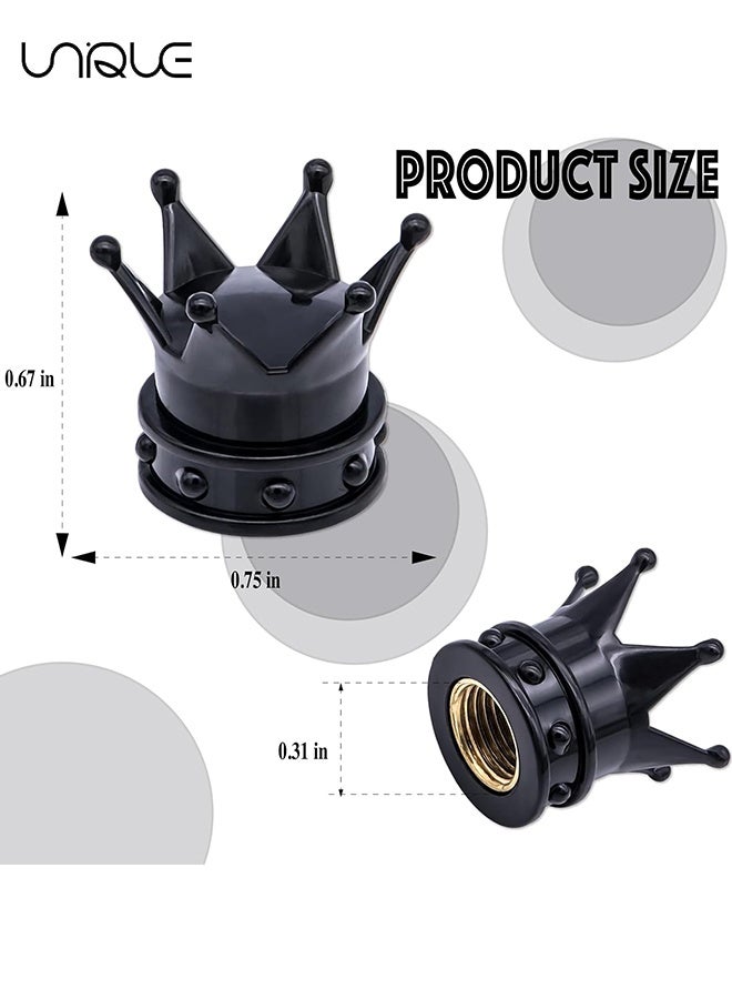 يونيك أغطية صمامات إطارات تاجية 4 قطع - مع حلقة مطاطية O، غطاء صمام هواء الإطار بلاستيكي بنواة نحاسية، للسيارات العامة، الدفع الرباعي، الشاحنات، الدراجات، الدراجات النارية، الدراجات الهوائية (أسود) - Image 2