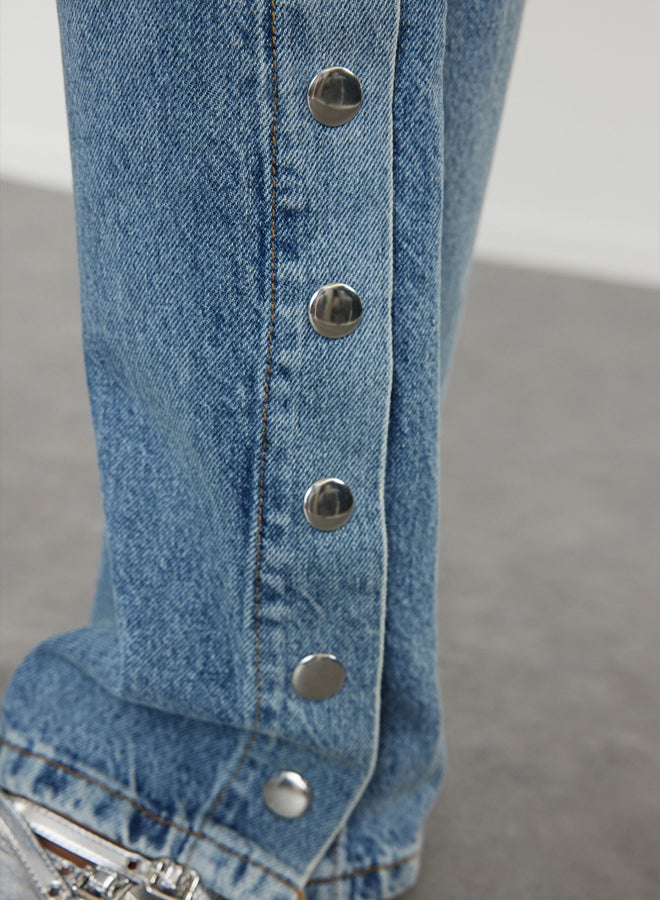 trendyol Blue More Sustainable Accessory Detailed High Waist Wide Leg Jeans - Image 4