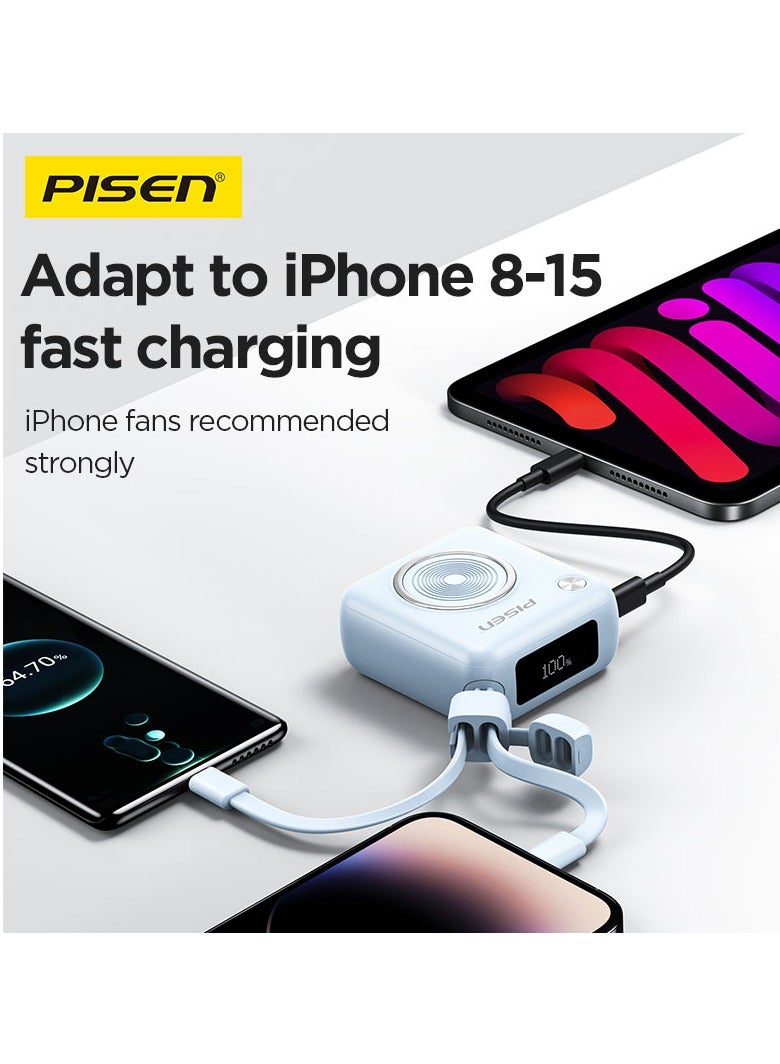 Pisen 10000 mAh Mini 22.5W Fast Charging power Bank PD 3.0 Ultra Compact Travel Portable with Built in Dual Type C & Lightning Cable LED Display Charge your iPhones Ipad and Android Devices. - Image 4