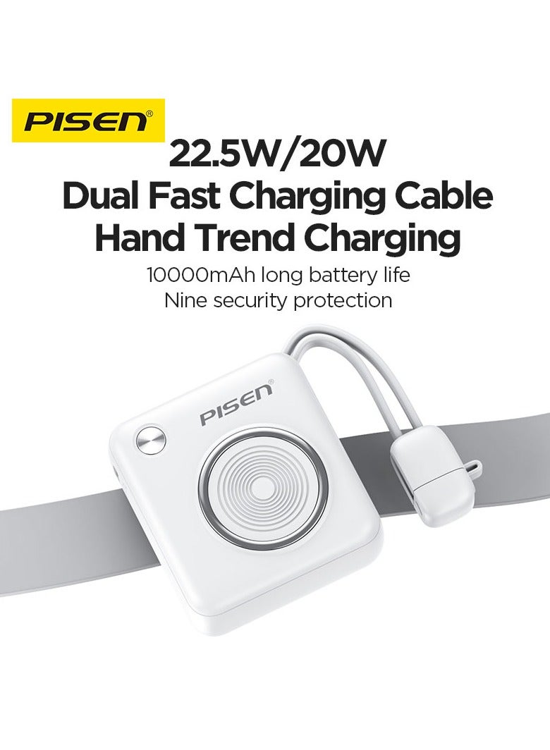 Pisen 10000 mAh Mini 22.5W Fast Charging power Bank PD 3.0 Ultra Compact Travel Portable with Built in Dual Type C & Lightning Cable LED Display Charge your iPhones Ipad and Android Devices. - Image 2