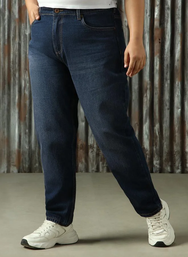 هاي ستار جينز موم فيت أزرق قطن 1% مغسول بطول عادي نسائي