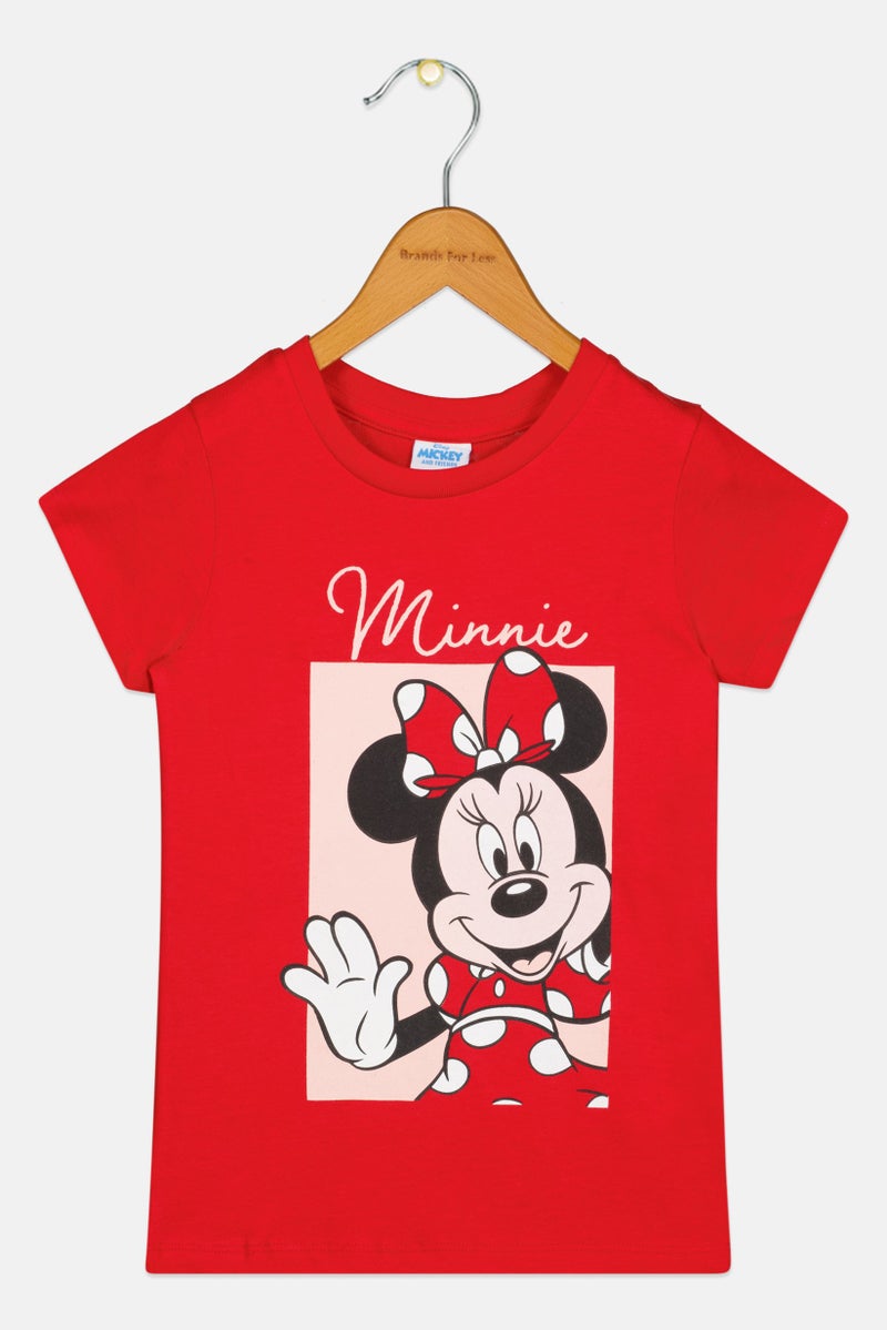 Disney Toddlers Girl Crew Neck Short Sleeve Mickey Minnie Print T-Shirt, Red - Image 2