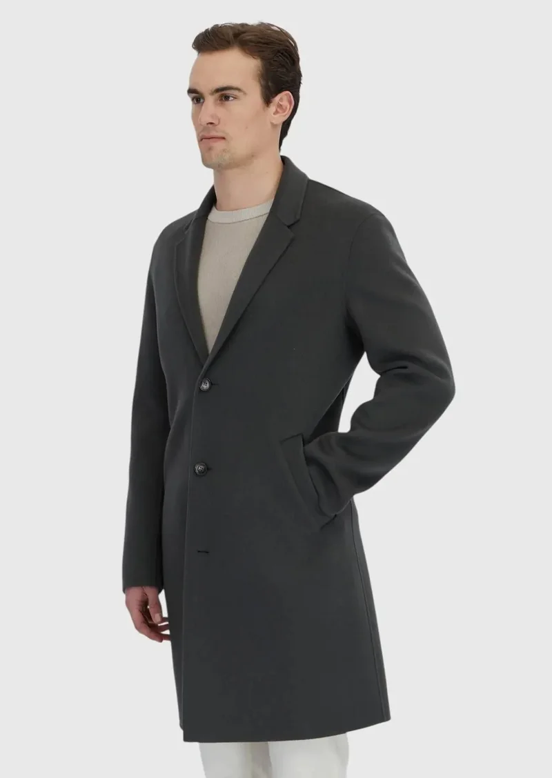 RAMSEY Khaki Regular Fit Butterfly Collar Classical Weaving Overcoat