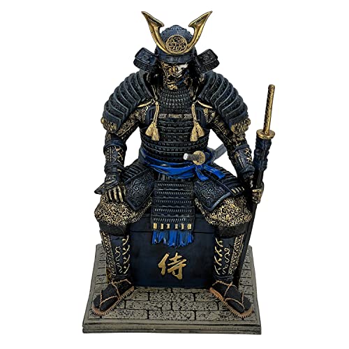 LOOYAR Medieval Ancient Samurai Undead Warrior Resin Statue Ornament Figurine Craft for Home Living Room Porch Decoration Office Desk Desktop Table Arrangement Gift (Blue) - Image 2