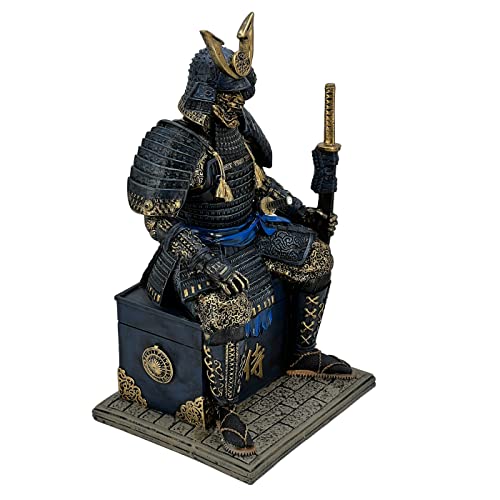 LOOYAR Medieval Ancient Samurai Undead Warrior Resin Statue Ornament Figurine Craft for Home Living Room Porch Decoration Office Desk Desktop Table Arrangement Gift (Blue) - Image 1