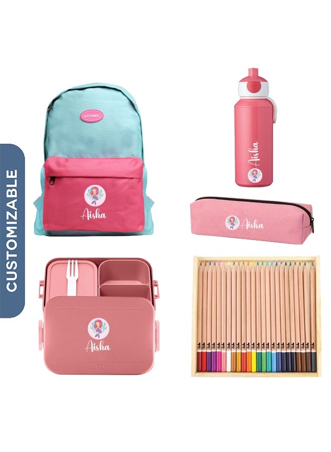 Share the Love 5 Pieces Back To School Bundle - Personalised Backpack, water bottle,Lunch Box,pencil Case and 24 Pencils - Image 1