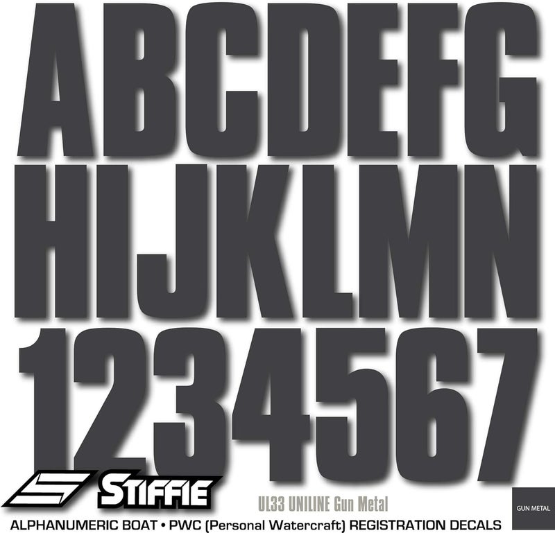 Stiffie ملصقات وأرقام تعريف تسجيل أبجدية رقمية مقاس 3 بوصات من Stiffie UNILINE للقوارب والمركبات المائية الشخصية (معدن البندقية) - Image 5