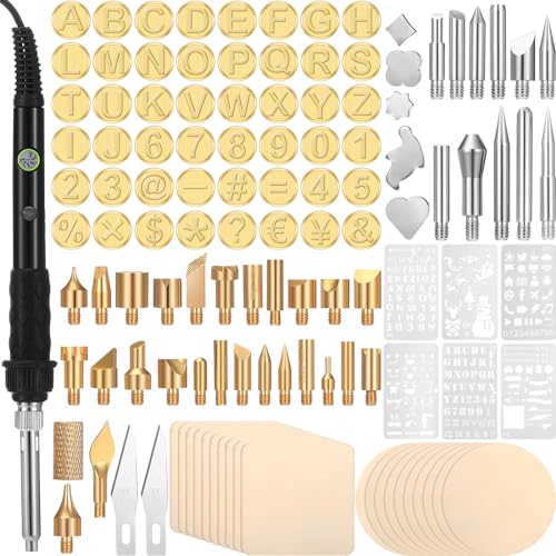 Lothee 136 Pieces Wood Burning Kit Wood Burning Tools Set Wood Burner Tips Adjustable Temperature Pen Stencils with Wood Chips for Wood Burner DIY Embossing Carving Crafts - Image 1