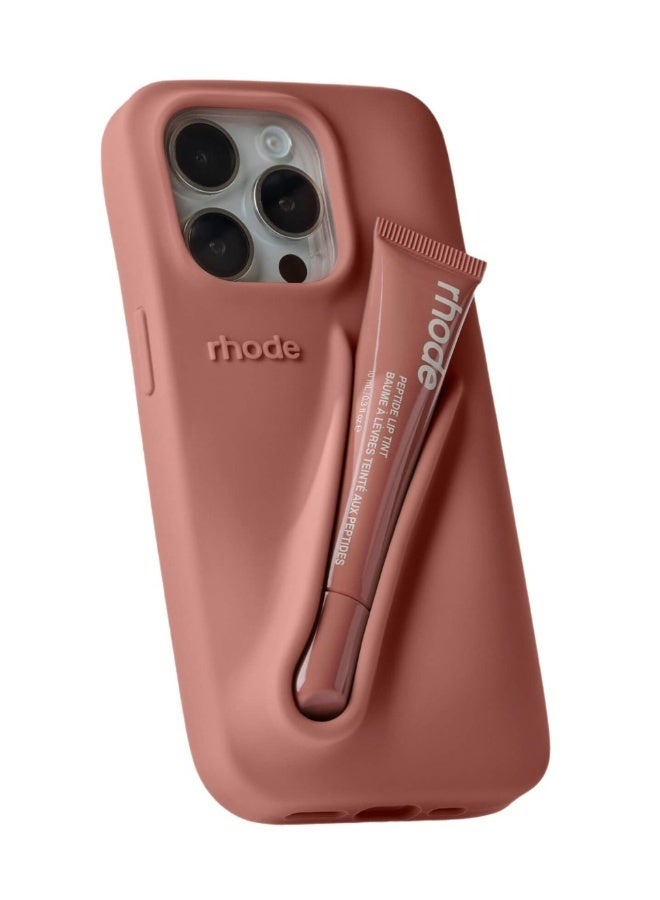 rhode Silicone Lip Holder Phone Case, Stick-on Adhesive Sleeve with Lip Gloss, Back Holder for iPhone Phones (Toast) - Image 1