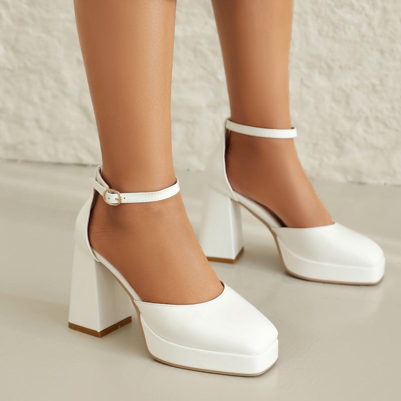 2024 Spring Fashion Hollow Women'S Shoes 40-48 Paint Buckle Thick High Heeled Single Shoes - Image 4