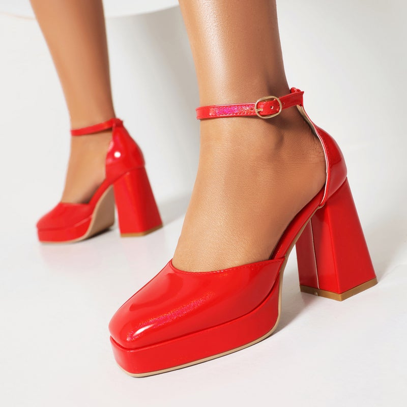 2024 Spring Fashion Hollow Women'S Shoes 40-48 Paint Buckle Thick High Heeled Single Shoes - Image 3