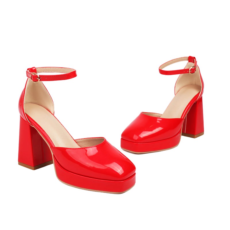 2024 Spring Fashion Hollow Women'S Shoes 40-48 Paint Buckle Thick High Heeled Single Shoes - Image 1
