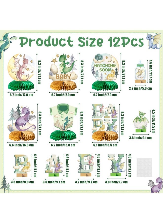 ANGOLIO 12Pcs Watercolor Dragon Letter Sign Party Honeycomb Table Centerpiece Dragon Fairy Hatching Soon Party For Baby Boys Girls Birthday Theme Party Baby Shower Table Decor Photo Props - Image 2