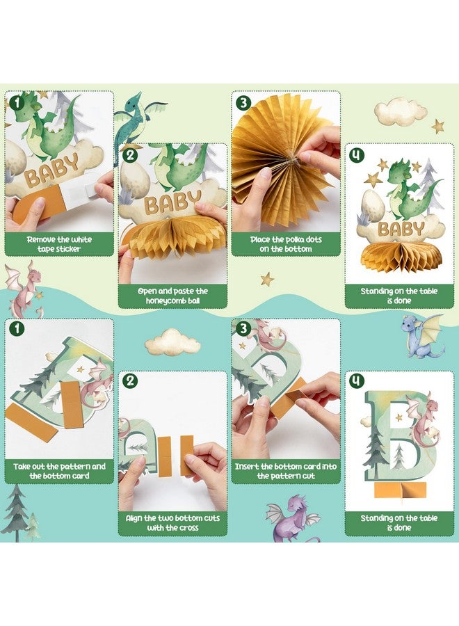 ANGOLIO 12Pcs Watercolor Dragon Letter Sign Party Honeycomb Table Centerpiece Dragon Fairy Hatching Soon Party For Baby Boys Girls Birthday Theme Party Baby Shower Table Decor Photo Props - Image 4