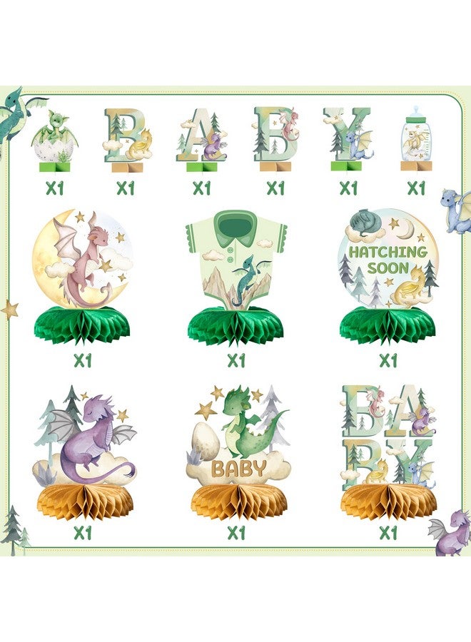 ANGOLIO 12Pcs Watercolor Dragon Letter Sign Party Honeycomb Table Centerpiece Dragon Fairy Hatching Soon Party For Baby Boys Girls Birthday Theme Party Baby Shower Table Decor Photo Props - Image 3