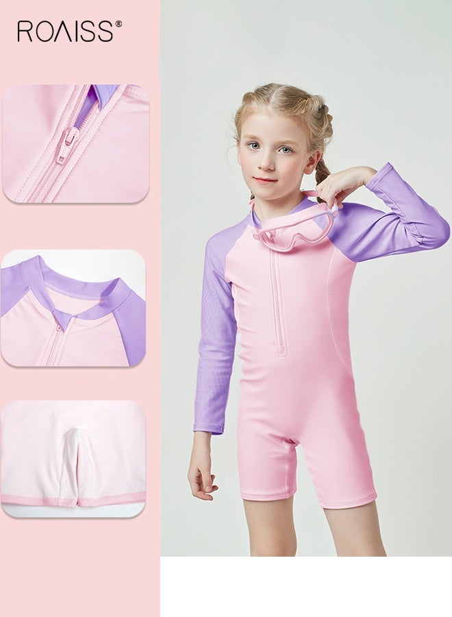 roaiss Kids One Piece Rash Guard Swimsuit, Stylish Short-sleeved Wetsuit, Zipper Shorty Wetsuits, UPF 50+ Sun Protection Swimsuits for Diving, Surfing and Swim Lessons, Made of Comfortable Elastic Fabric, Suitable for Various Water Sports  - Image 3